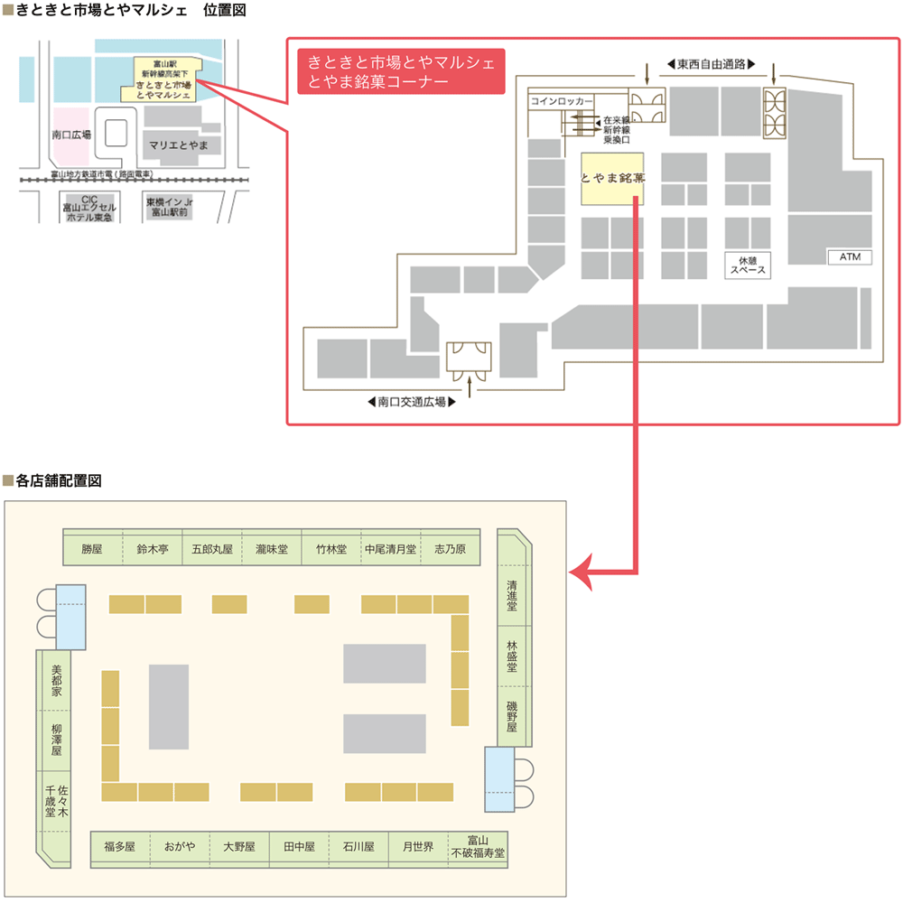 きときと市場とやマルシェ 位置図/各店舗配置図